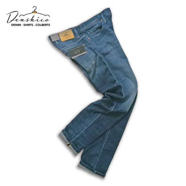 Jeans midden blauw left hand denim Regular-fit ‘PIPE’ Alberto Broeken