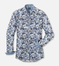 Shirt blauwe bruine bloemen linnen Modern-fit Olymp Shirts