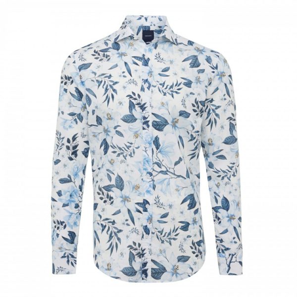 Shirt white blue flowers Beacher Tailored-fit linnen Tresanti Shirts